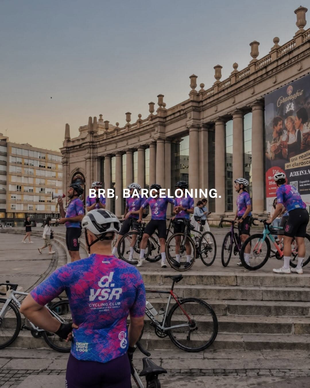 Hundreds of cyclists from Division Cycling Club riding together through Barcelona during the annual Barceloning ride